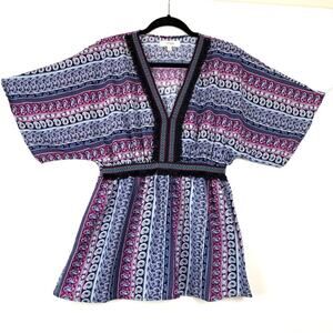 Umgee Paisley Embroidery Fringe Trim Boho Top Small